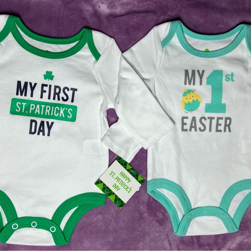 3-6m 1st St.Patrick’s & Easter Bodysuits SET NEW